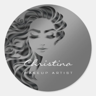 Pegatina Redonda Artista De Maquillaje De Estilo Cabello Purpurina 