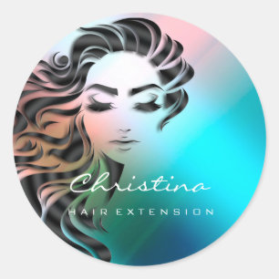 Pegatina Redonda Artista De Maquillaje De Estilo Hair Purpurina Eye