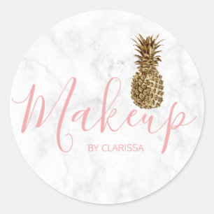 Pegatina Redonda Artista de maquillaje de piña dorada de bonito mod