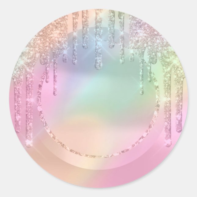 Pegatina Redonda Artista de Maquillaje  Drips Rosa Brillo Dulces 16 (Anverso)