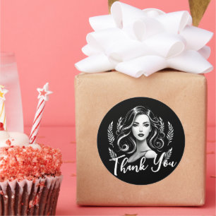 Pegatina Redonda Artista de Maquillaje Estilista de Pelo Negro Blan