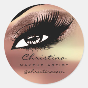 Pegatina Redonda Artista de maquillaje Extensión Eyelash Rosa Cobre