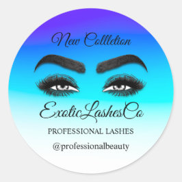 Pegatina Redonda Artista de maquillaje Eyelash Logo Ombre Blanco Az