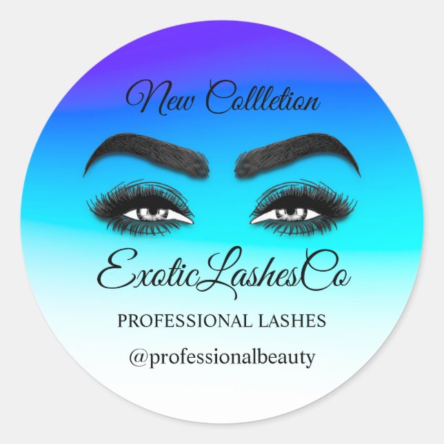Pegatina Redonda Artista de maquillaje Eyelash Logo Ombre Blanco Az (Anverso)