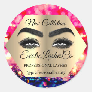 Pegatina Redonda Artista de maquillaje Eyelash Logo Purpurina Red G
