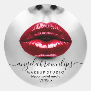 Pegatina Redonda Artista de Maquillaje Foto labial brillo labios ro