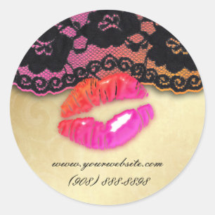 Pegatina Redonda Artista de maquillaje Glossy Lips Lace Naranja Ros