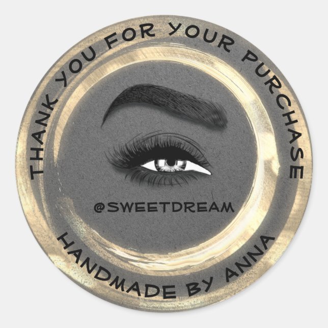 Pegatina Redonda Artista de maquillaje Lash Cleaner Gray Golden Fra (Anverso)