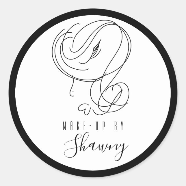 Pegatina Redonda Artista de maquillaje Línea femenina de arte mano  (Anverso)