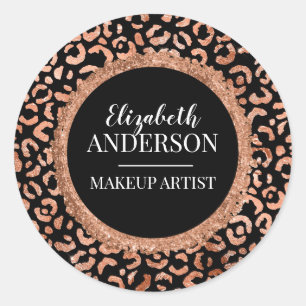 Pegatina Redonda Artista de maquillaje Moda negra Leopardo Imprimir