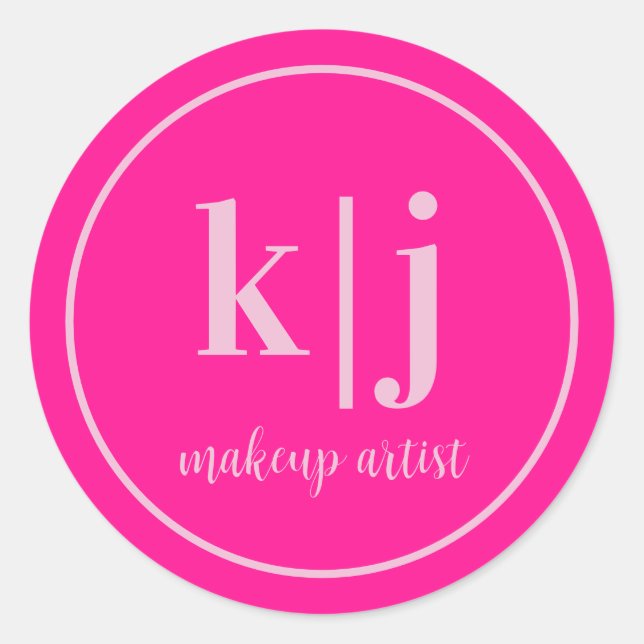 Pegatina Redonda Artista de Maquillaje Negocio de Monograma Persona (Anverso)