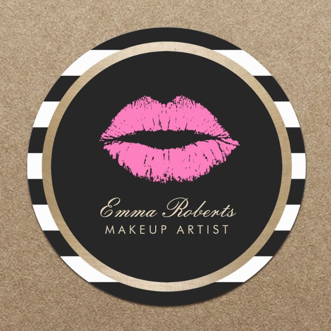Pegatina Redonda Artista de maquillaje Rosa Lipas blancas negras mo (Subido por el creador)