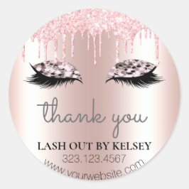 Pegatina Redonda Artista maquillador azota a Rosa Purpurina Quartz 