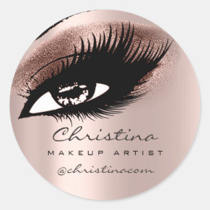 Pegatina Redonda Artista maquillador Purpurina Eyelashes Rosas Somb