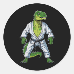 Pegatina Redonda Artista marcial de artes marciales de los dinosaur