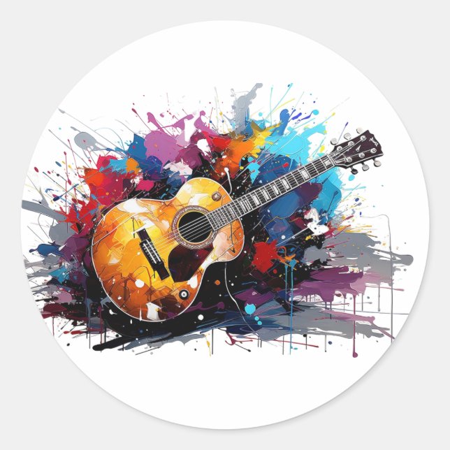 Pegatina Redonda Artistic Abstract Guitar Music Lover's Art (Anverso)