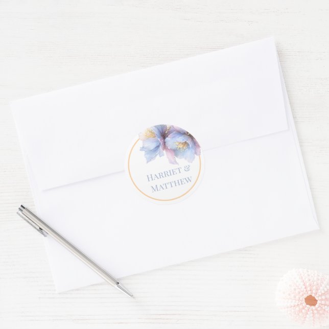 Pegatina Redonda Artistic Pastel Botanical Florals Wedding (Sobre)