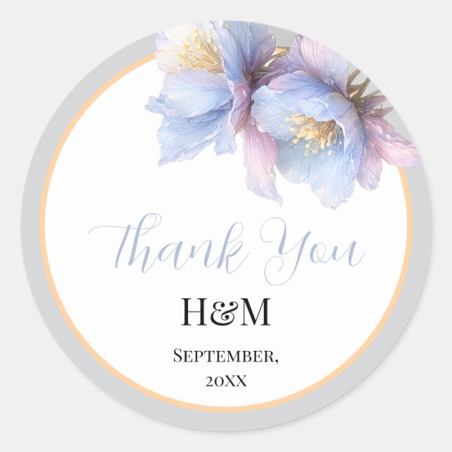 Pegatina Redonda Artistic Pastel Botanical Florals Wedding (Anverso)