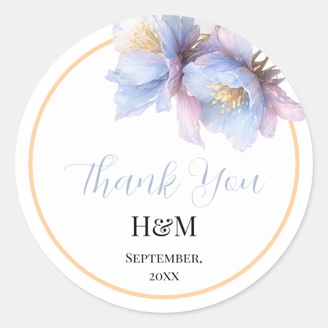 Pegatina Redonda Artistic Pastel Botanical Florals Wedding (Anverso)