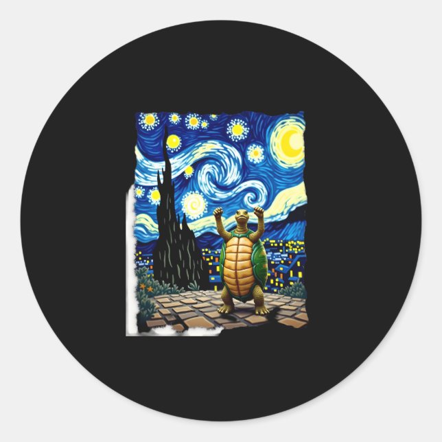 Pegatina Redonda Artistic Turtle Shirt  Starry Night Turtle (1) (Anverso)