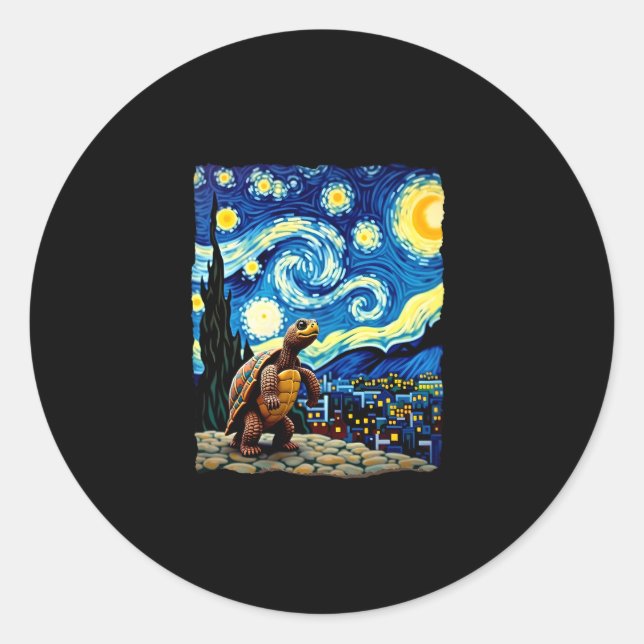 Pegatina Redonda Artistic Turtle Shirt  Starry Night Turtle (2) (Anverso)