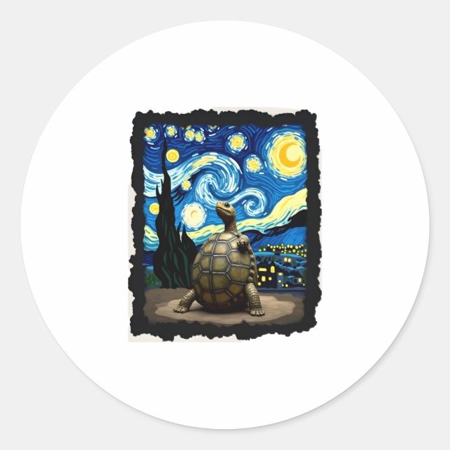 Pegatina Redonda Artistic Turtle Shirt  Starry Night Turtle (2) (Anverso)
