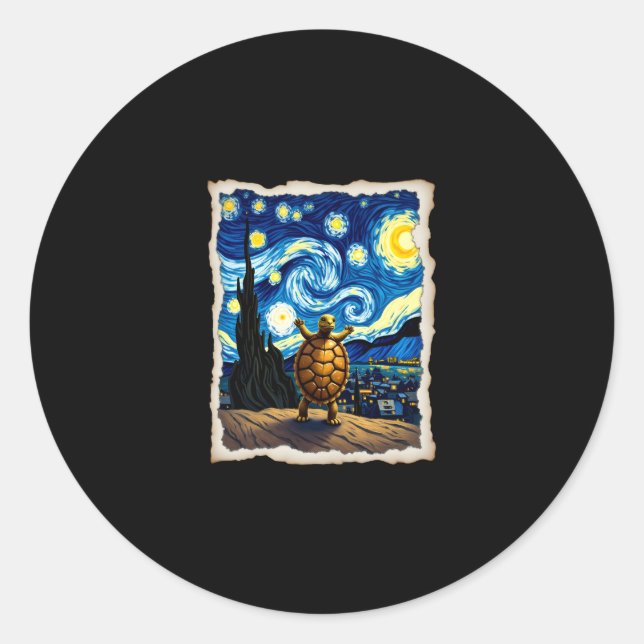 Pegatina Redonda Artistic Turtle Shirt  Starry Night Turtle (3) (Anverso)