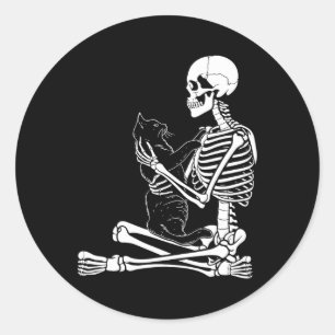 Pegatina Redonda Arts Kitty Skeleton Halloween Disstull Skull Y Ca