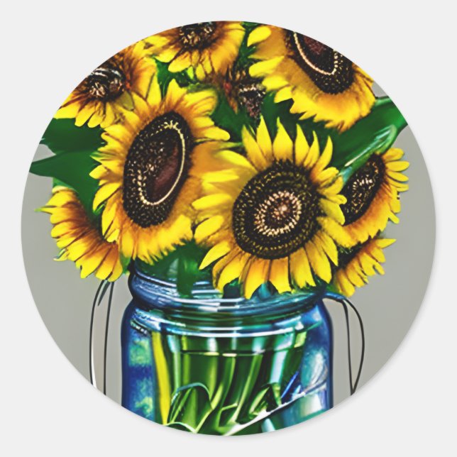 Pegatina Redonda Artsy Sunflowers en arte de cristal (Anverso)