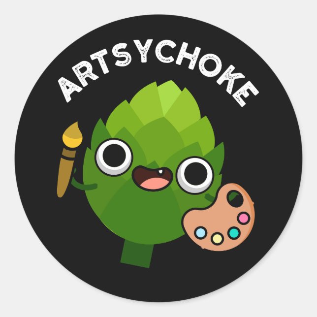 Pegatina Redonda Artsychoke Funny Veggie Artichoke Pun Dark BG (Anverso)