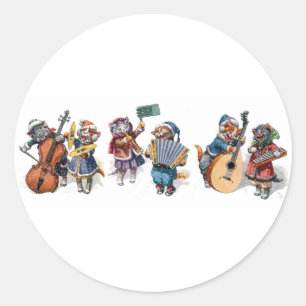 Pegatina Redonda Arturo Thiele - gatos que tocan los instrumentos