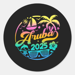 Pegatina Redonda Aruba 2025 Family Vacation Beach Matching Group