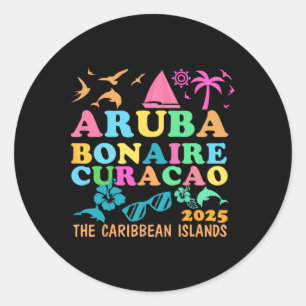 Pegatina Redonda Aruba Bonaire Curacao 2025 Isla Caribe Viaje