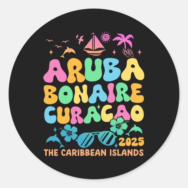 Pegatina Redonda Aruba Bonaire Curacao 2025 Island Caribbean Trave (Anverso)