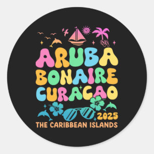 Pegatina Redonda Aruba Bonaire Curacao 2025 Island Caribbean Trave