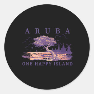 Pegatina Redonda Aruba Kitesurfing Divi Tree Windmill Retro Viajes