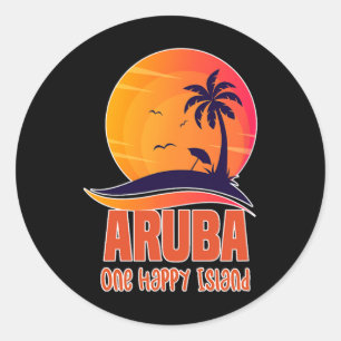 Pegatina Redonda Aruba One Happy Island Hermosa Playa Sunset