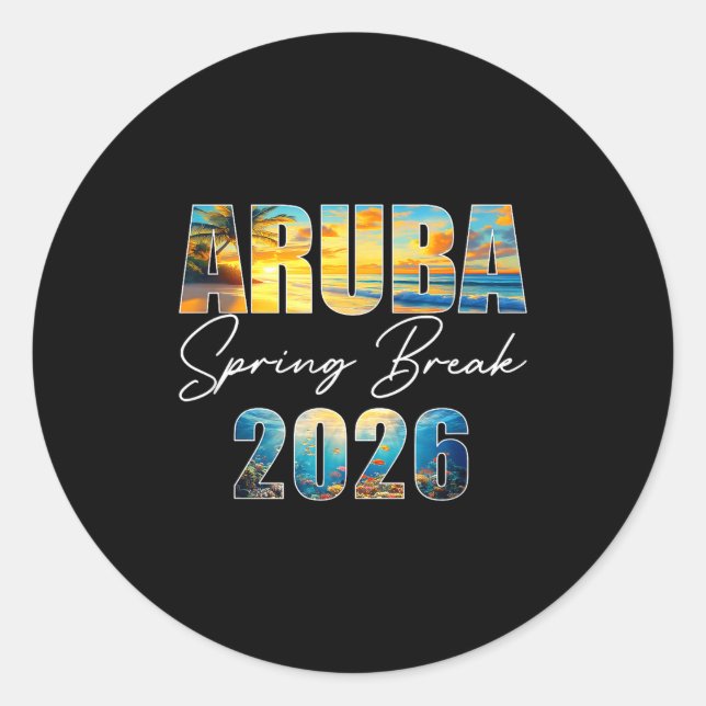 Pegatina Redonda Aruba Spring Break 2026 Summer Vacation Beach  (Anverso)