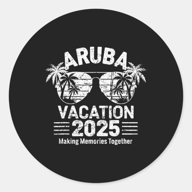 Pegatina Redonda Aruba Vacation 2025 Family Travel Tee Fun Holiday (Anverso)