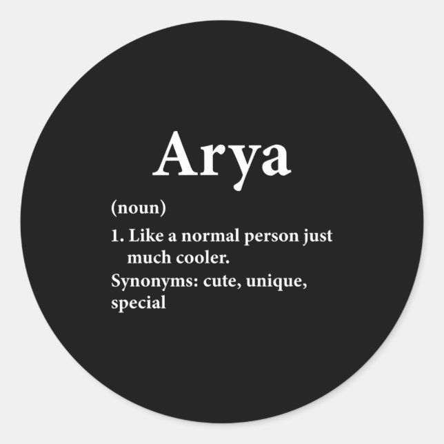 Pegatina Redonda Arya Name Definition  (Anverso)