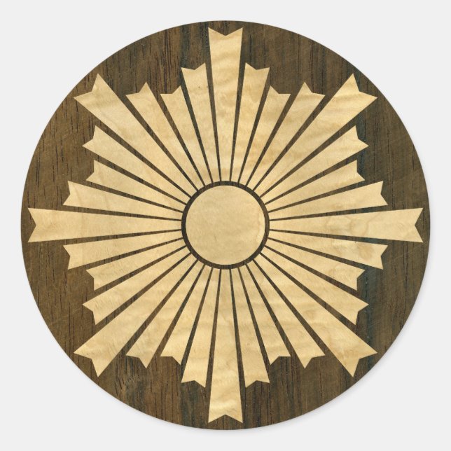 Pegatina Redonda Asahiko Kamon Familia Japonesa Crest Wood Veneer (Anverso)