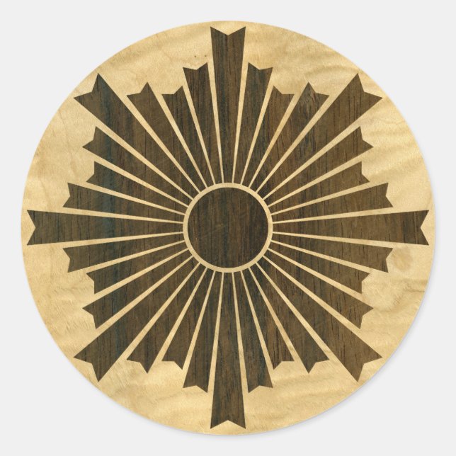 Pegatina Redonda Asahiko Kamon Familia Japonesa Crest Wood Veneer (Anverso)