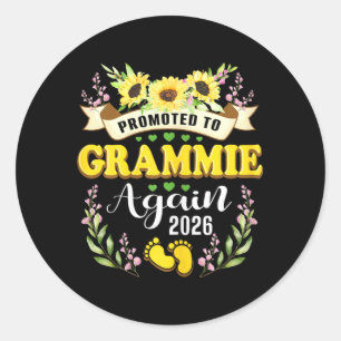 Pegatina Redonda Ascendida a Grammie Mamá 2026 Sunflower Mommy