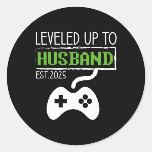 Pegatina Redonda Ascendió a Esposo 2025 Videojuego Divertido Casado