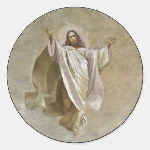 Pegatina Redonda Ascensión de Cristo al cielo observada por apóstol