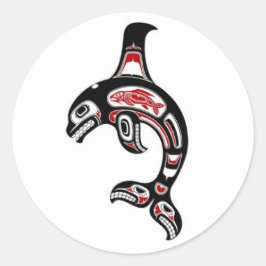 Pegatina Redonda Asesina de ballenas con espíritus de Haida rojo y 