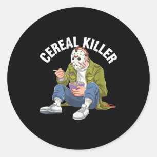 Pegatina Redonda Asesino de Cereales Divertida Máscara de Halloween