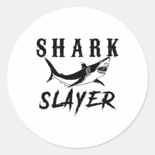 Pegatina Redonda Asesino de tiburones pesca de tiburones y pescador