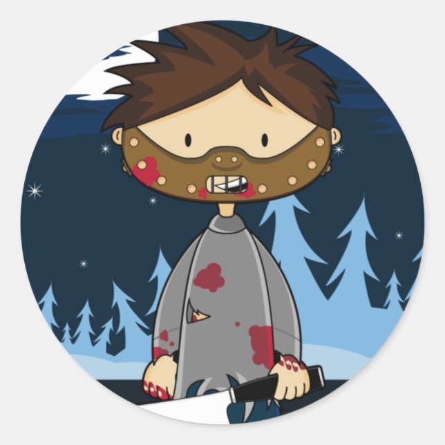 Pegatina Redonda Asesino en serie de maniac enmascarado con limpiad (Anverso)