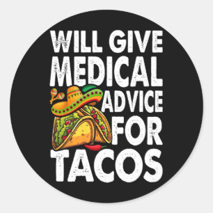 Pegatina Redonda Asesoramiento Médico Para Tacos Mexicanos Cinco De